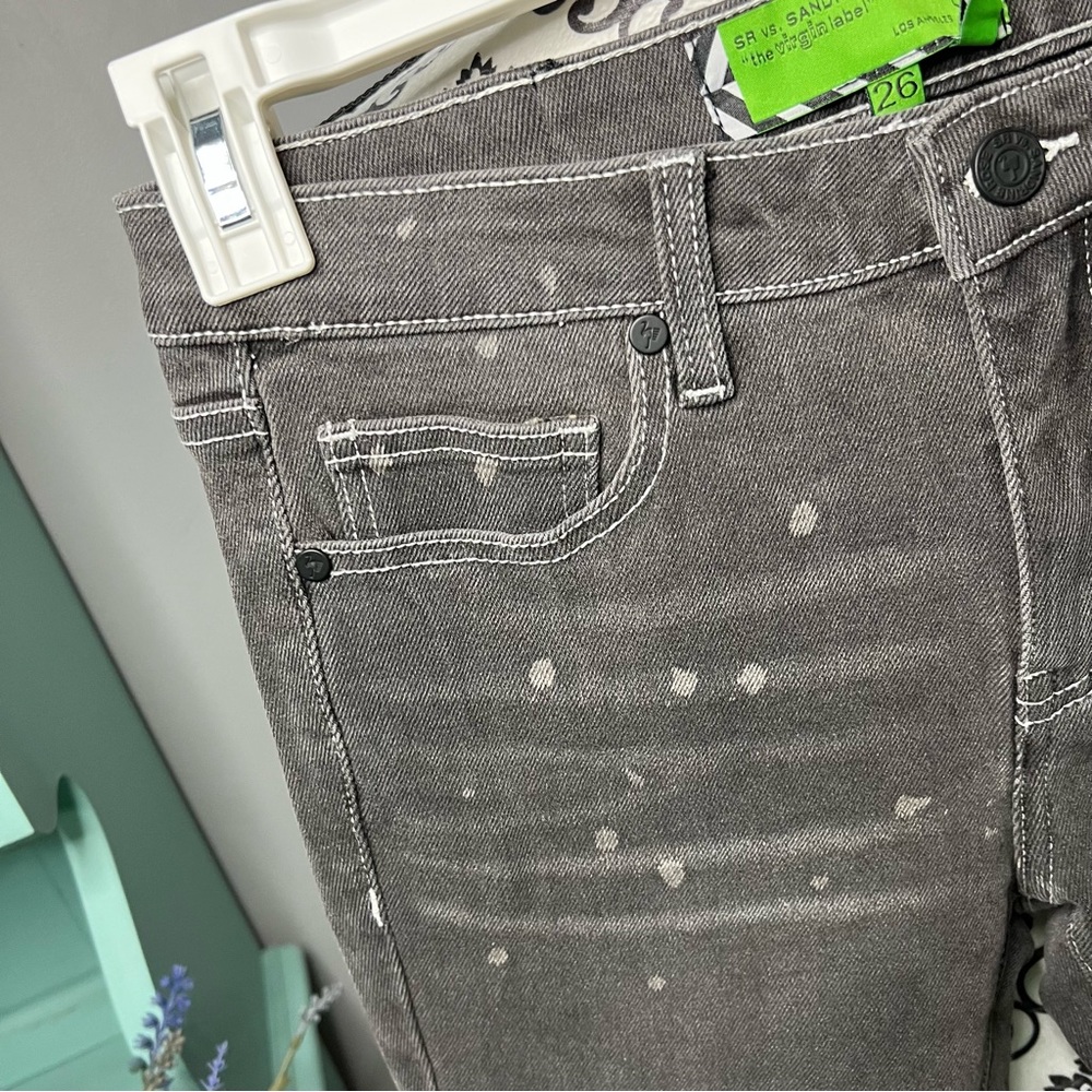 Free People x Sandrine Rose Polka Grey Medium Skinny Jean Size 26 NWT Boho - Picture 7 of 16